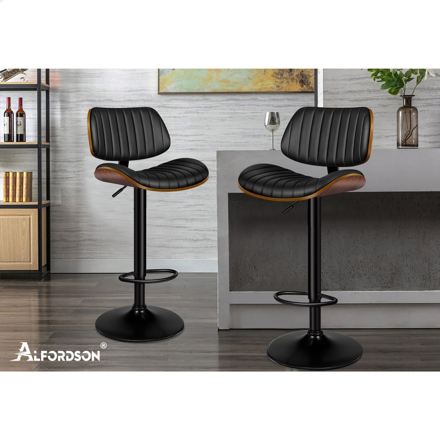 ALFORDSON Bar Stool Upholstered Backrest Black