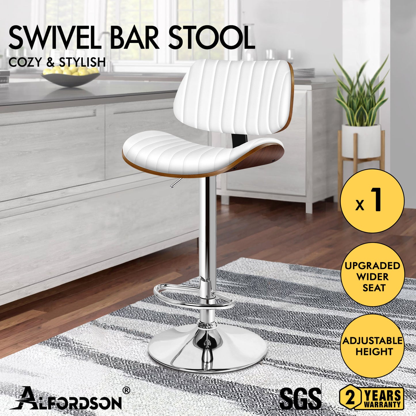 ALFORDSON Bar Stool Upholstered Backrest White