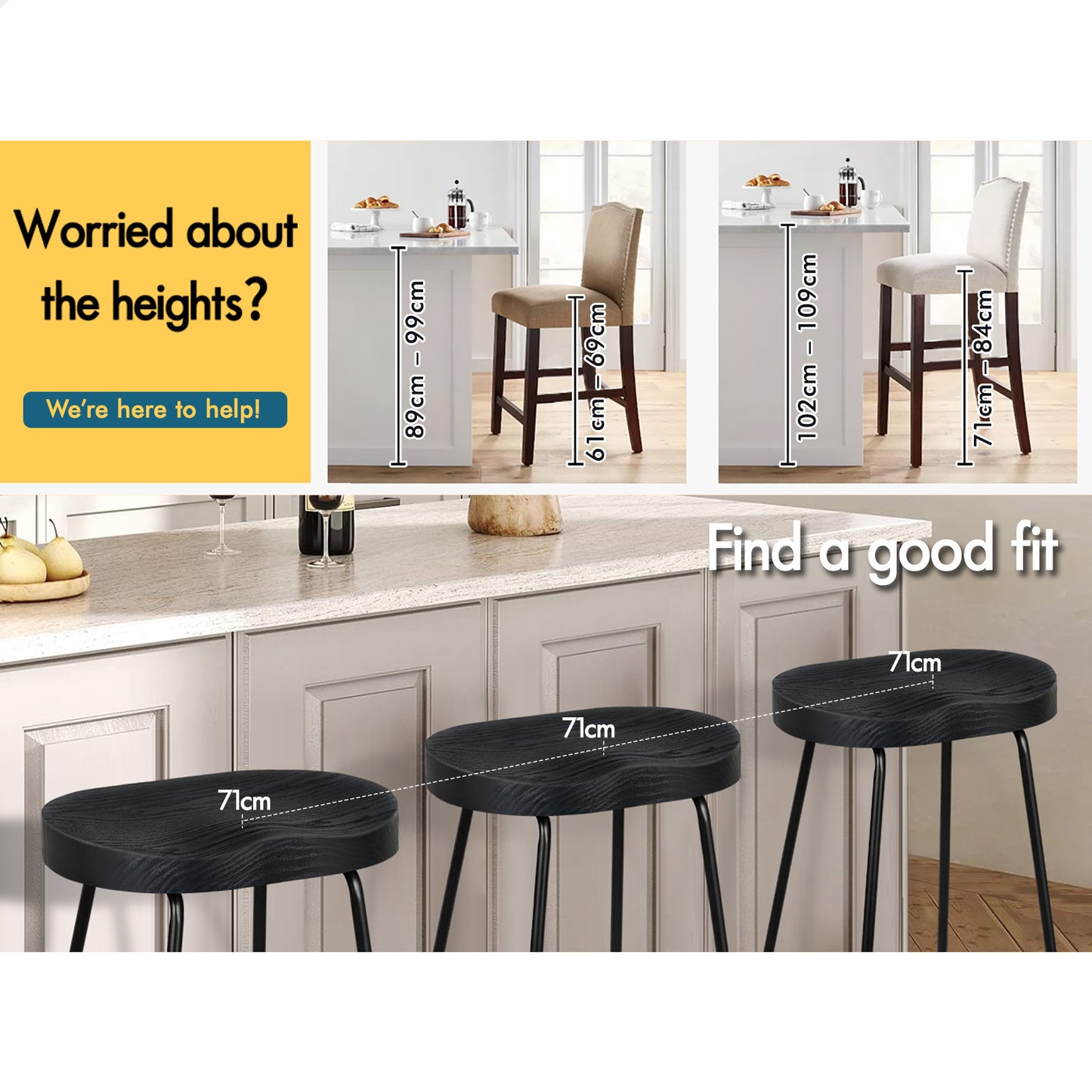 2x ALFORDSON Bar Stools 65cm Tractor Black