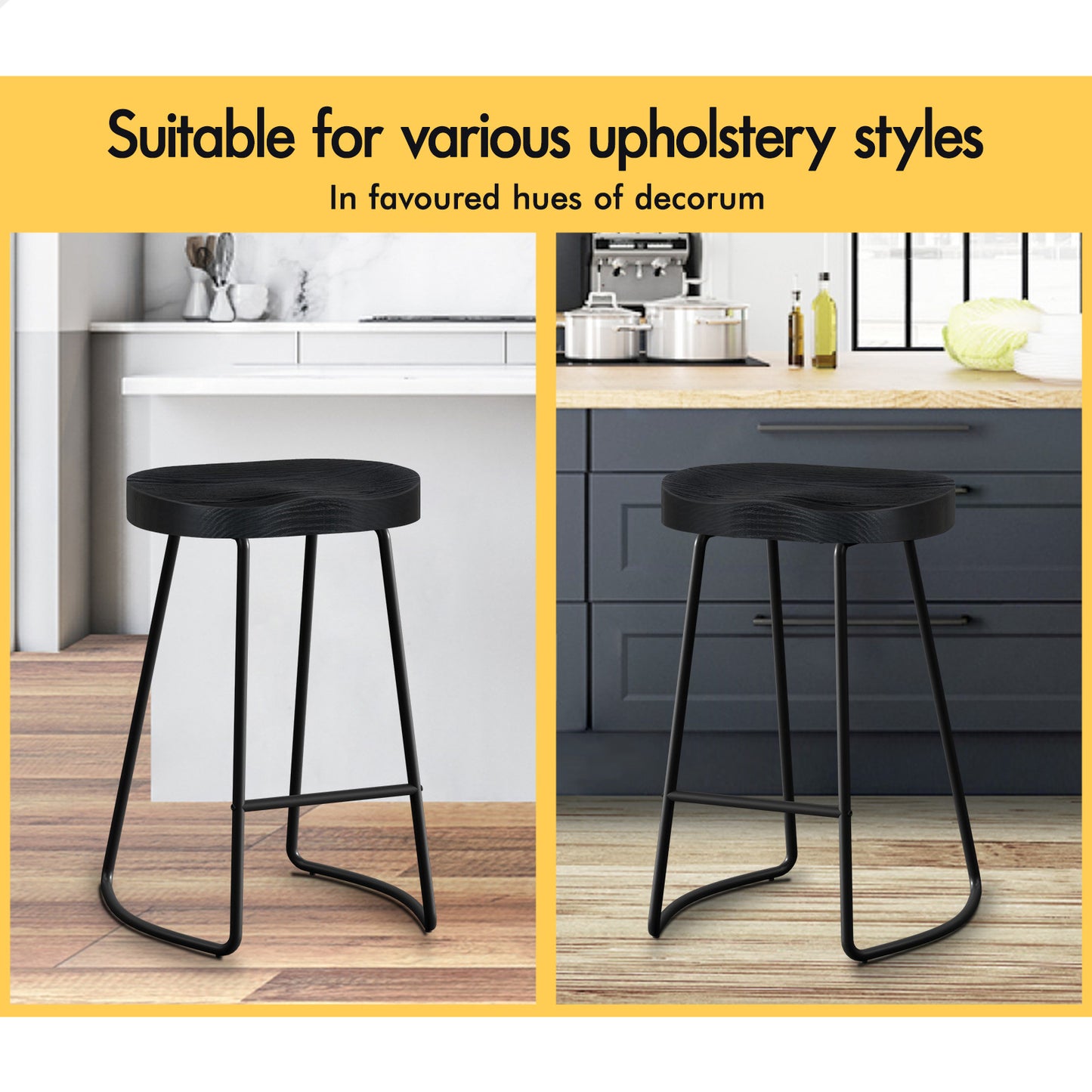 2x ALFORDSON Bar Stools 65cm Tractor Black