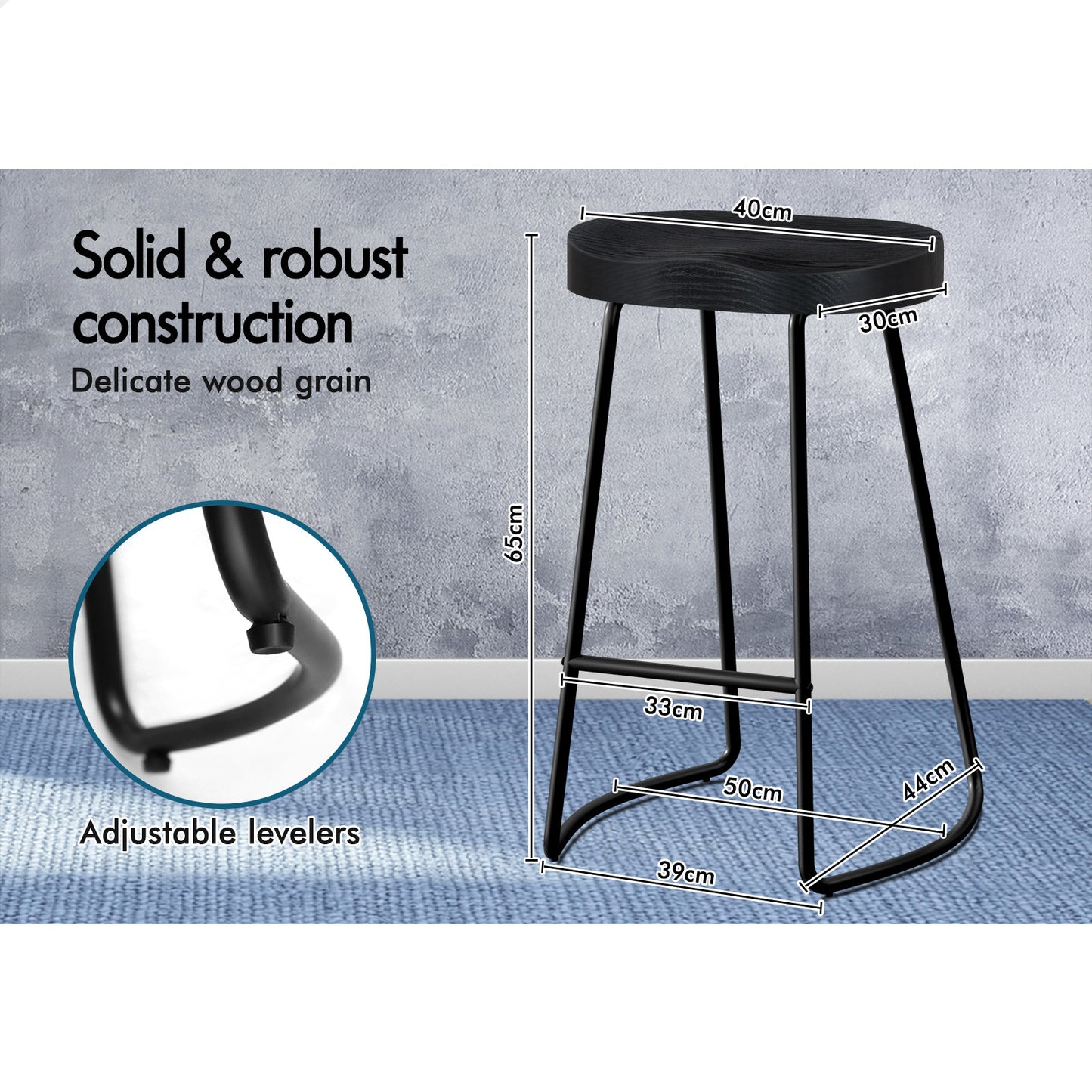 2x ALFORDSON Bar Stools 65cm Tractor Black