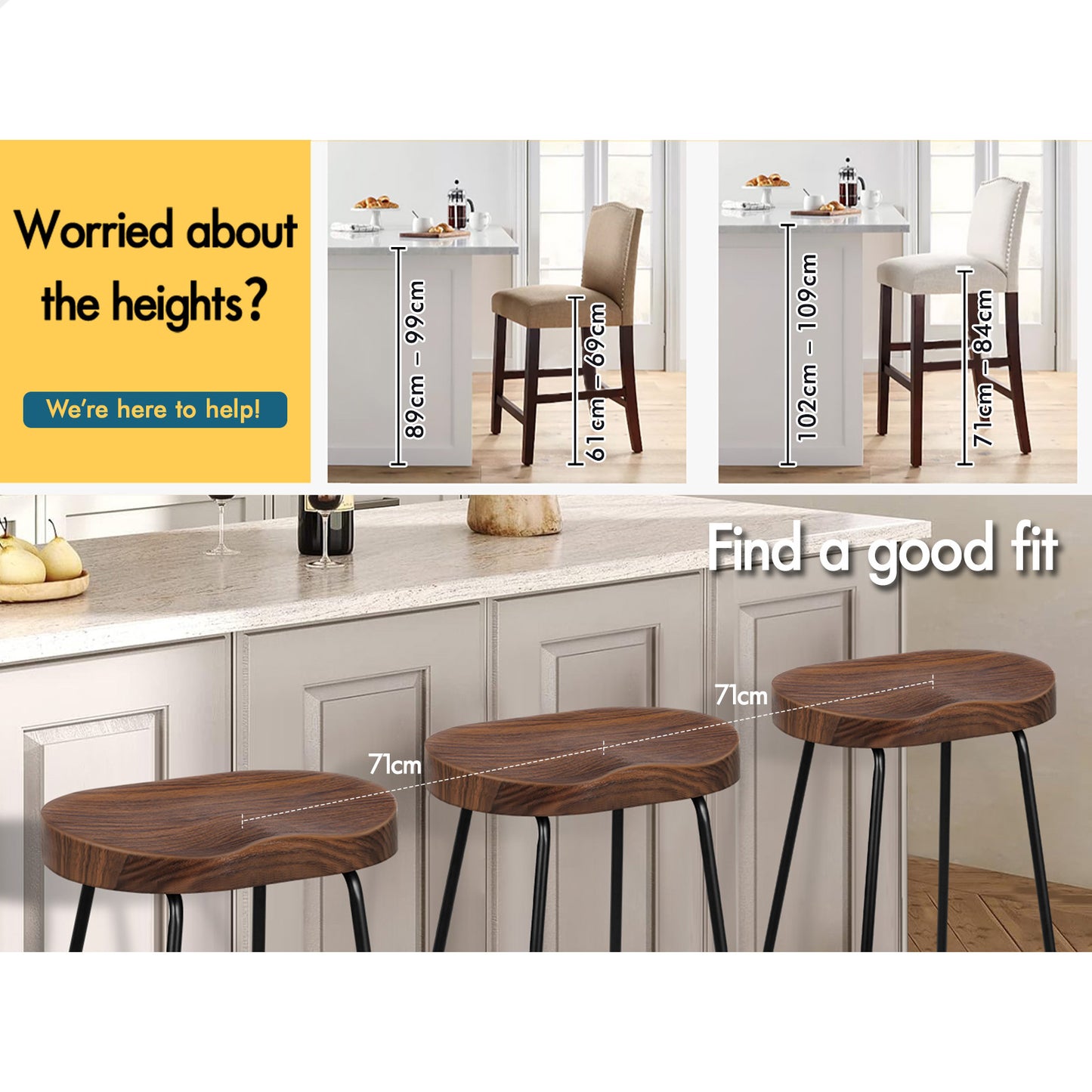 2x ALFORDSON Bar Stools 65cm Tractor Dark Wood