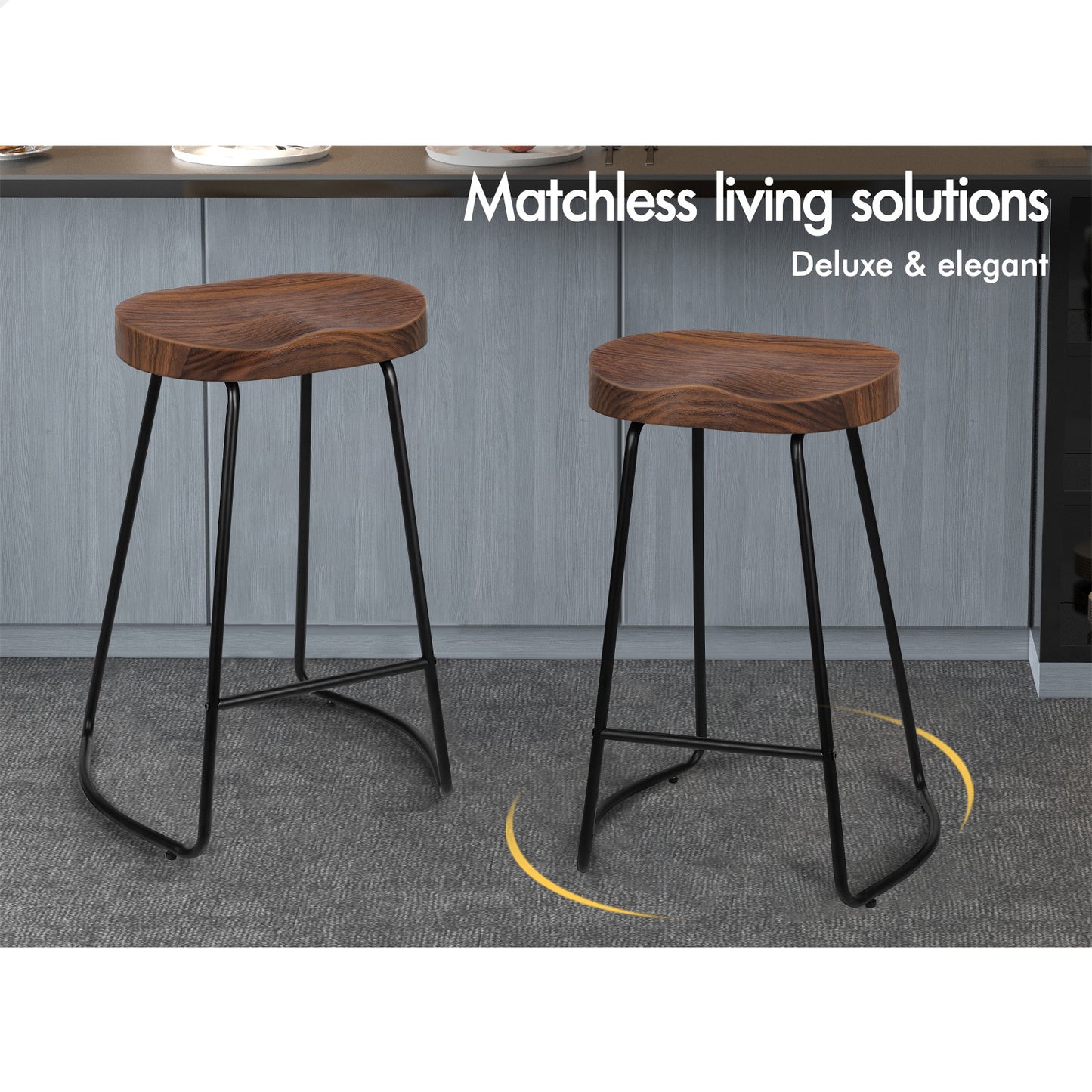 2x ALFORDSON Bar Stools 65cm Tractor Dark Wood