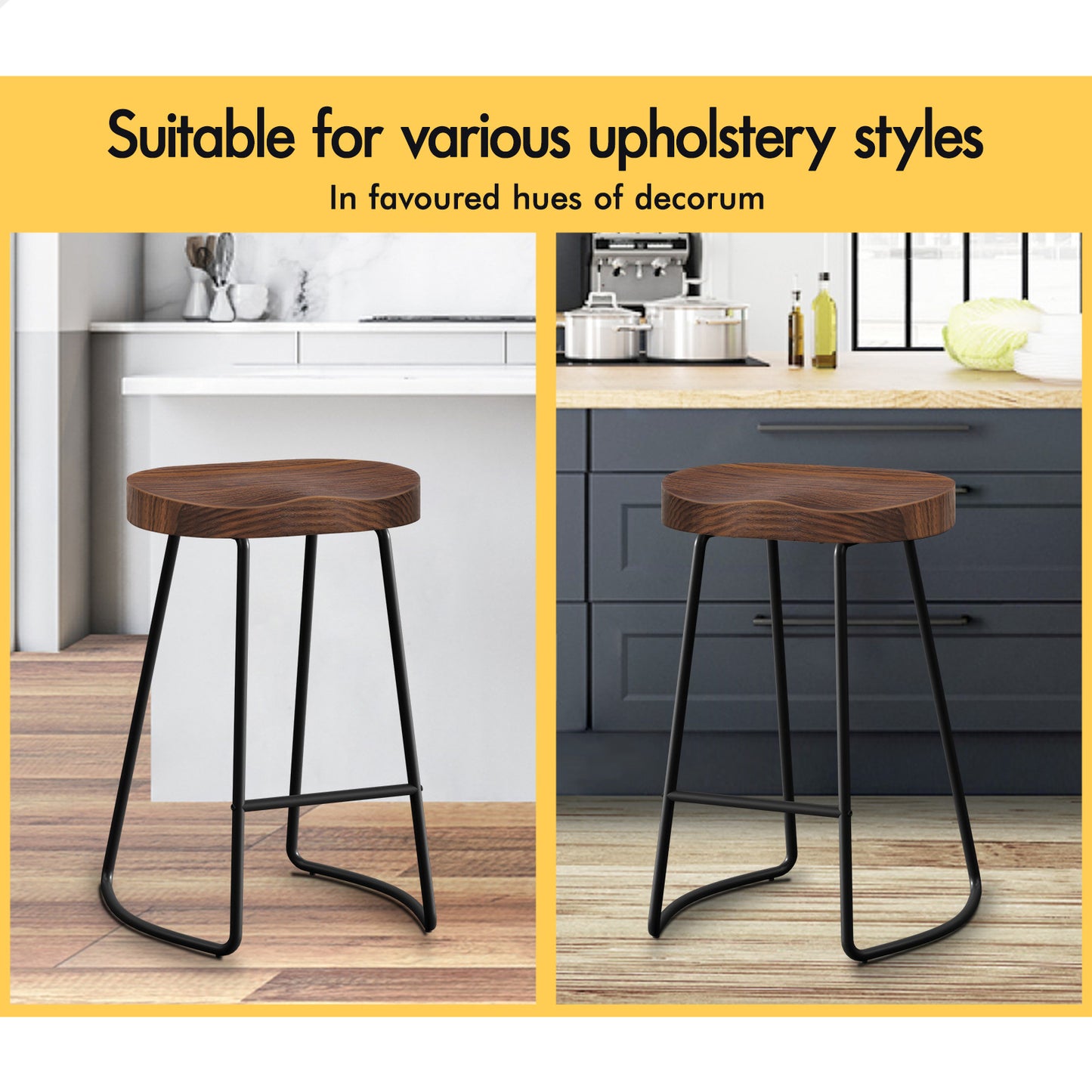 2x ALFORDSON Bar Stools 65cm Tractor Dark Wood