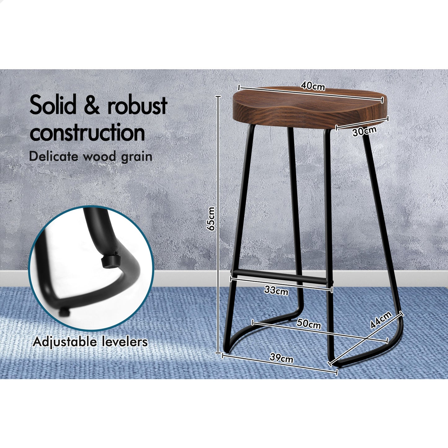2x ALFORDSON Bar Stools 65cm Tractor Dark Wood