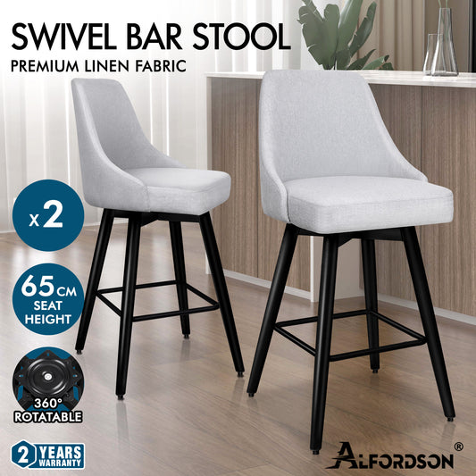 2x ALFORDSON Bar Stools Megan Swivel Metal Light Grey