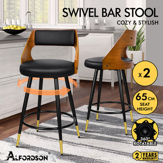 2x ALFORDSON Bar Stools Morgan Swivel Chairs Black