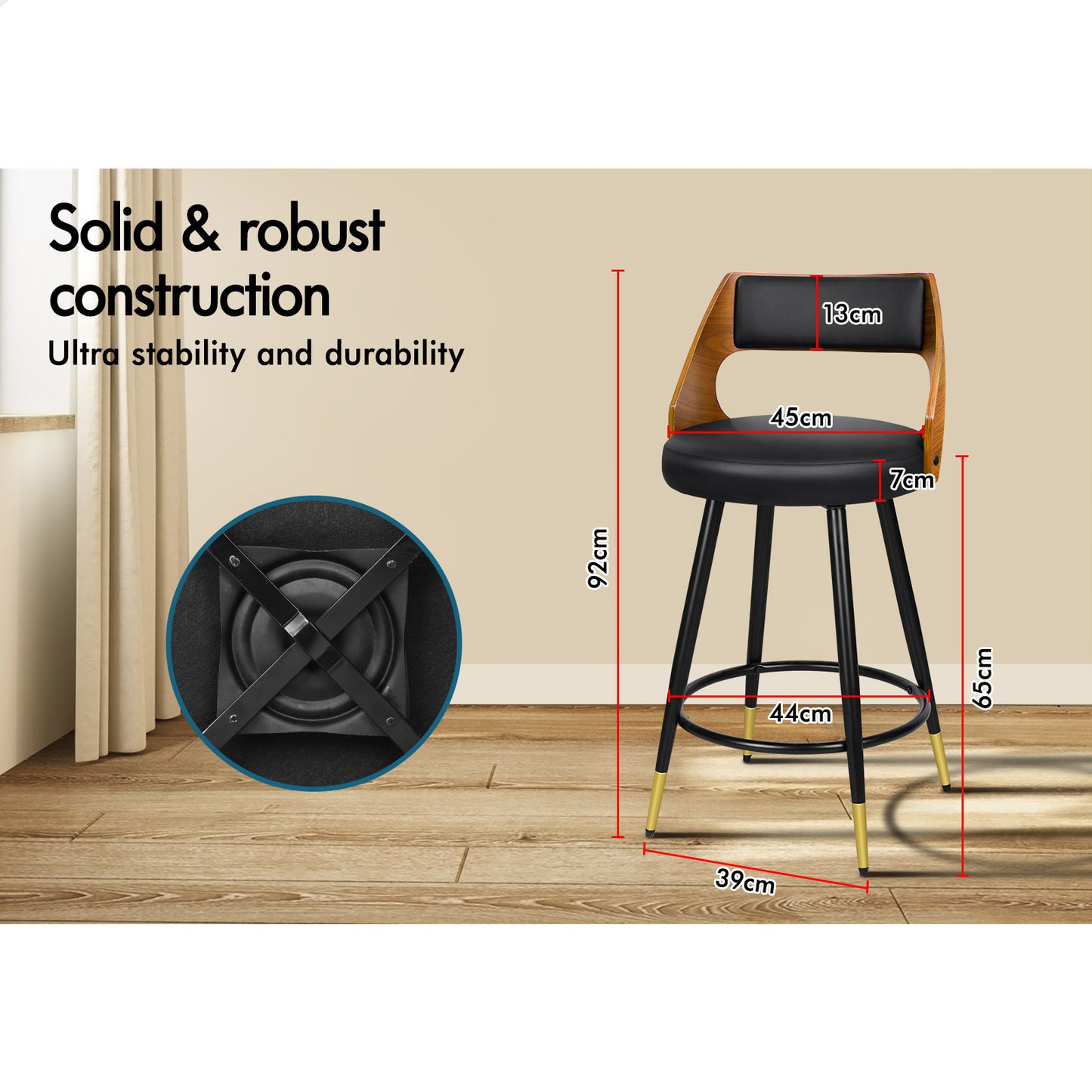 2x ALFORDSON Bar Stools Morgan Swivel Chairs Black