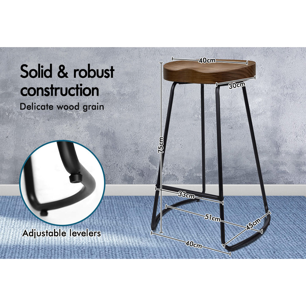 2x ALFORDSON Bar Stools Tractor Vintage 75cm Dark Wood