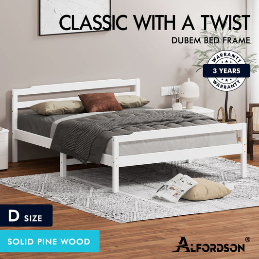 ALFORDSON Bed Frame Wooden Double Size Mattress Base Platform Timber White DUBEM