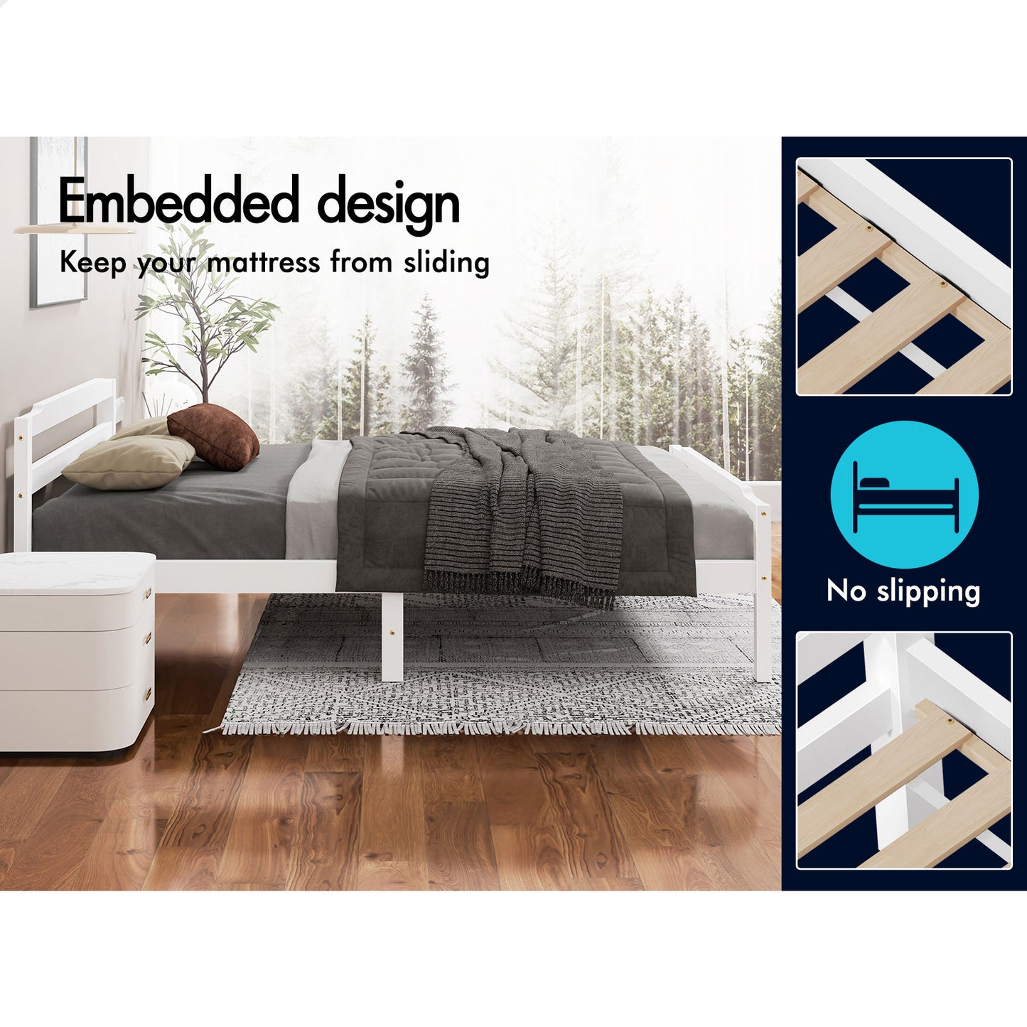 ALFORDSON Bed Frame Wooden King Size Mattress Base Platform Timber White DUBEM