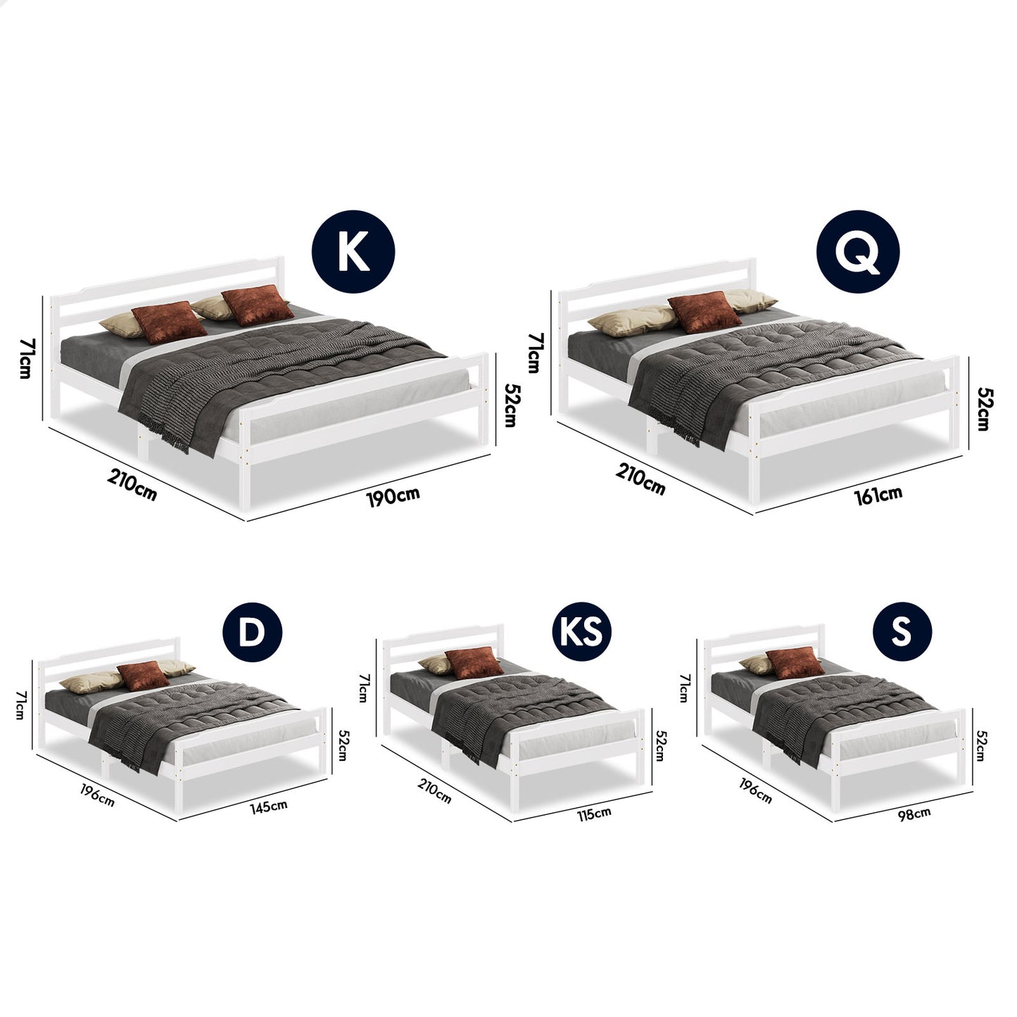 ALFORDSON Bed Frame Wooden King Size Mattress Base Platform Timber White DUBEM