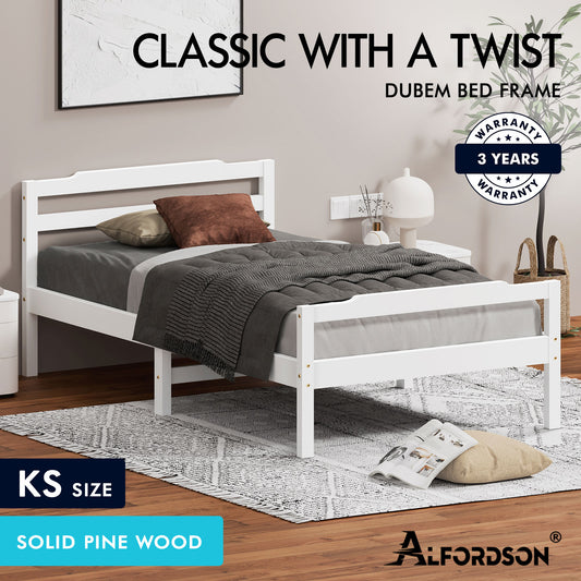 ALFORDSON Bed Frame Wooden King Single Mattress Base Platform Timber White DUBEM