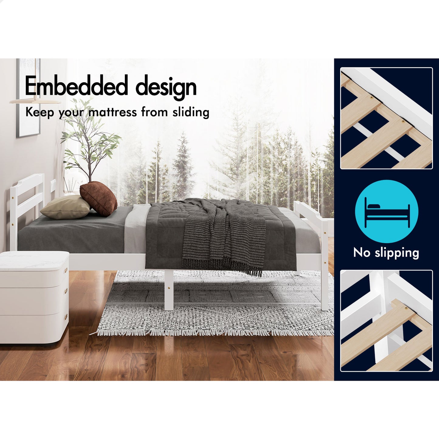 ALFORDSON Bed Frame Wooden King Single Mattress Base Platform Timber White DUBEM