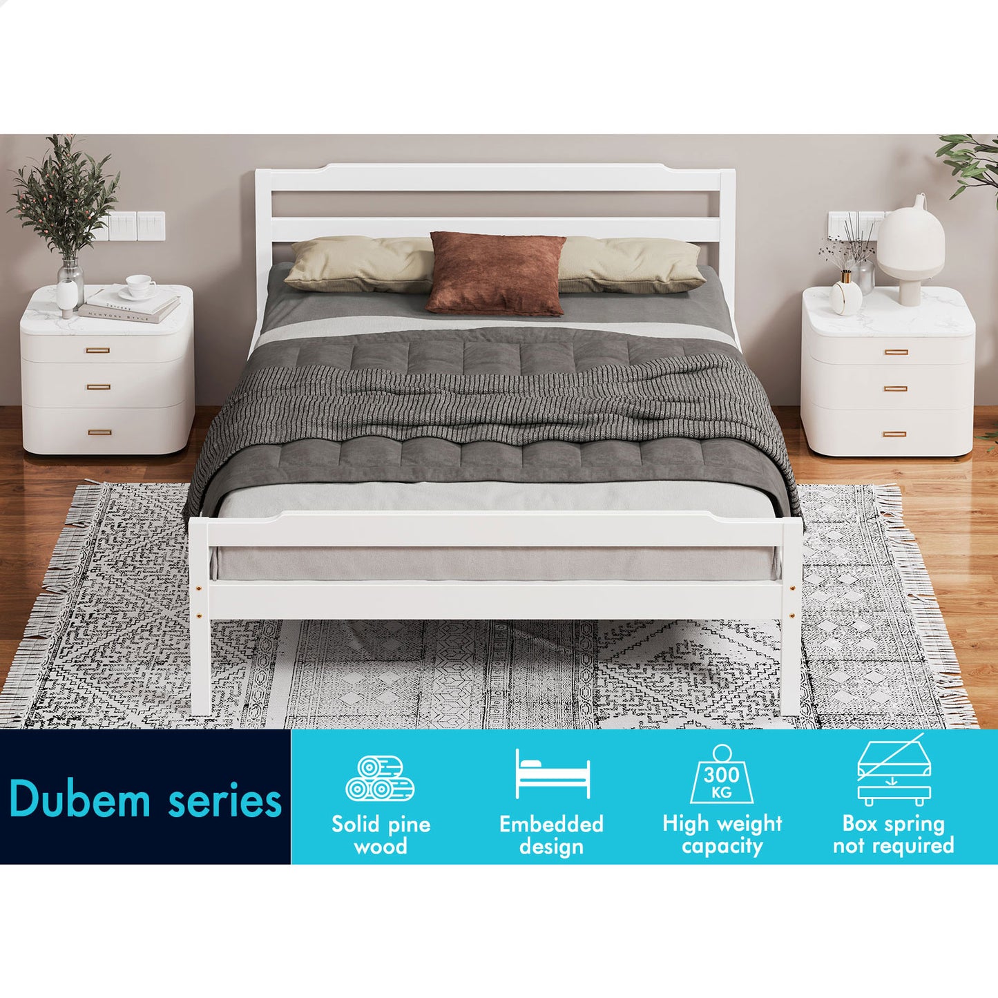 ALFORDSON Bed Frame Wooden Queen Size Mattress Base Platform Timber White DUBEM