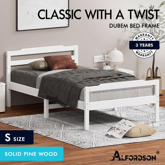 ALFORDSON Bed Frame Wooden Single Size Mattress Base Platform Timber White DUBEM