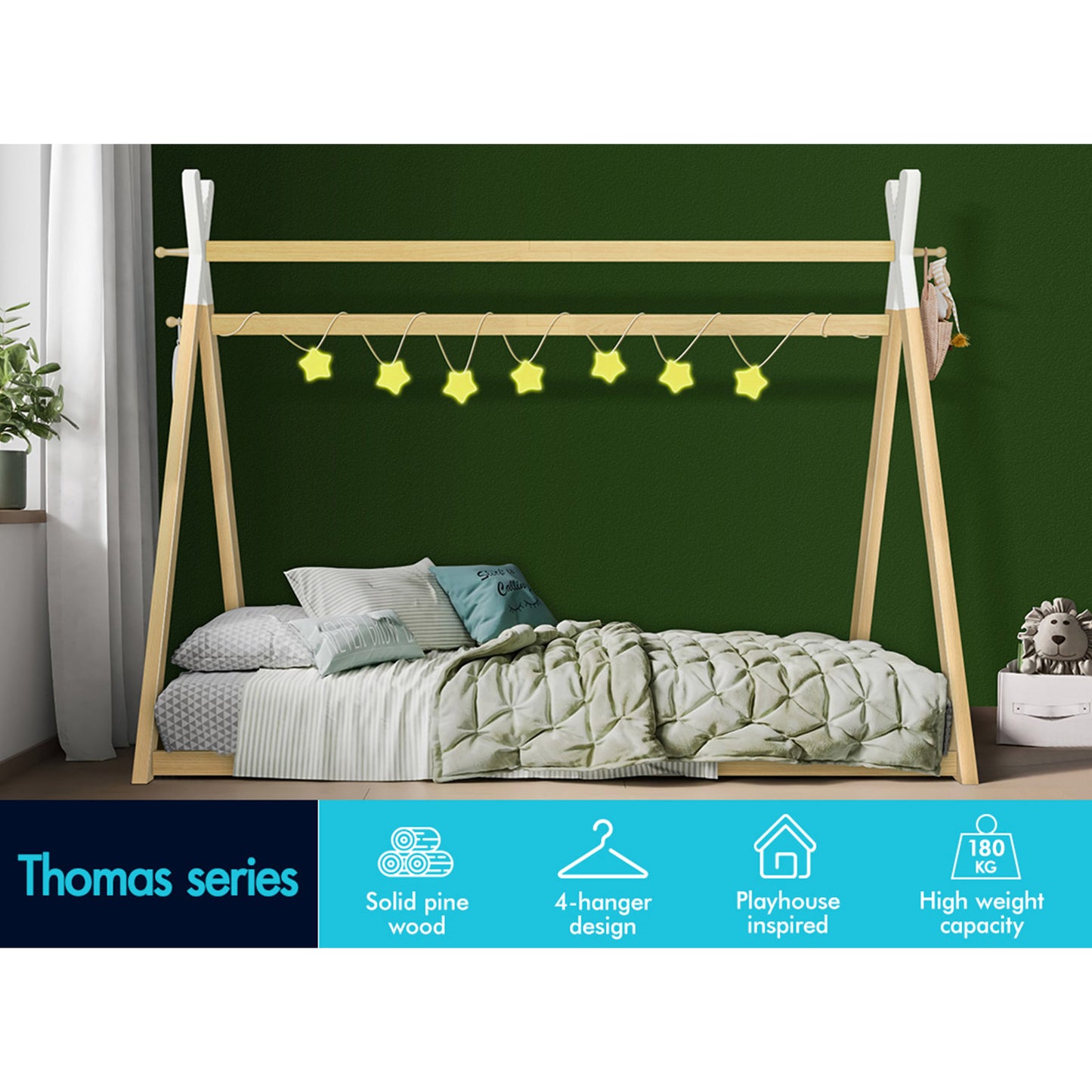 ALFORDSON Bed Frame Wooden Single Timber Teepee House Base Platform Oak Thomas