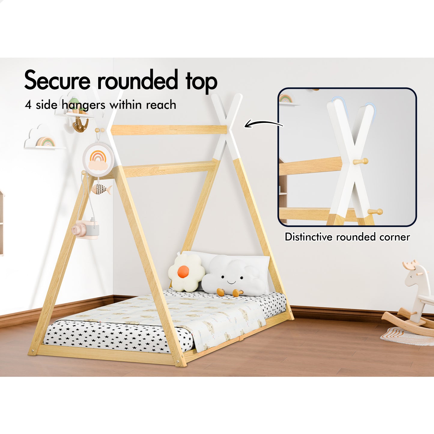 ALFORDSON Bed Frame Wooden Single Timber Teepee House Base Platform Oak Thomas