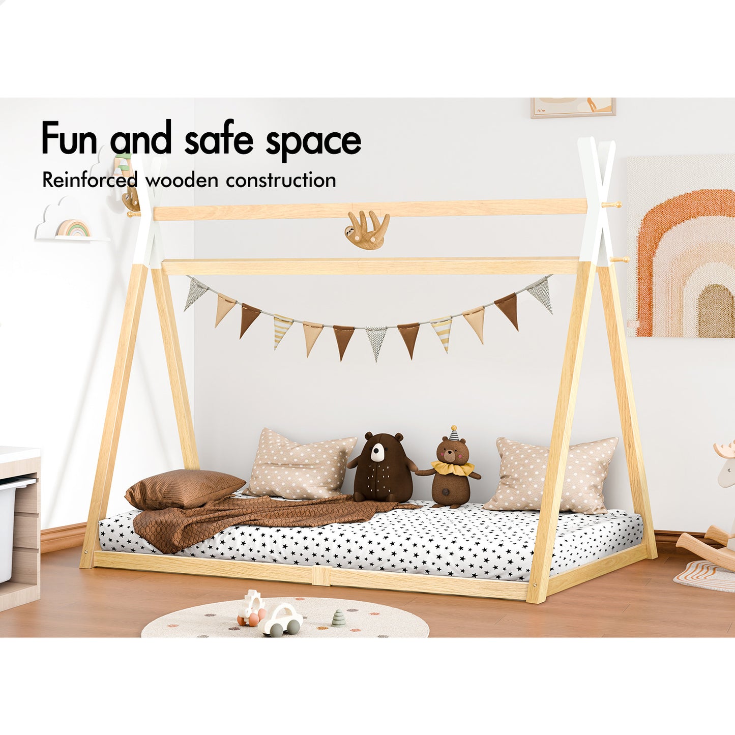 ALFORDSON Bed Frame Wooden Single Timber Teepee House Base Platform Oak Thomas