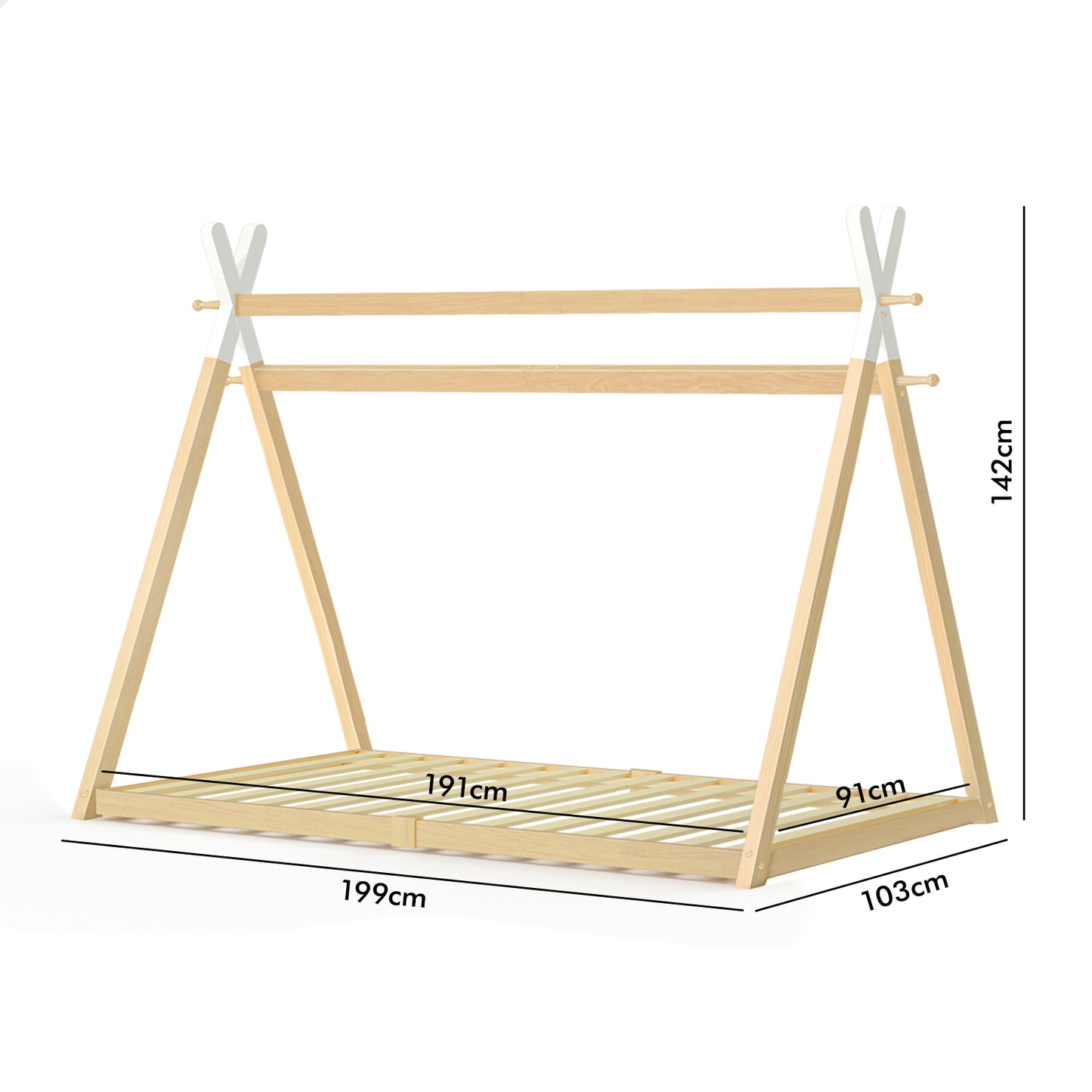 ALFORDSON Bed Frame Wooden Single Timber Teepee House Base Platform Oak Thomas