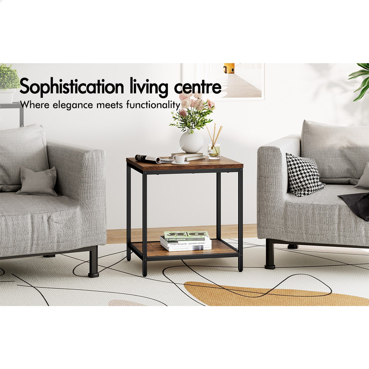 ALFORDSON Side Table Coffee Table Sofa End 2-Tier Industrial Storage Shelf