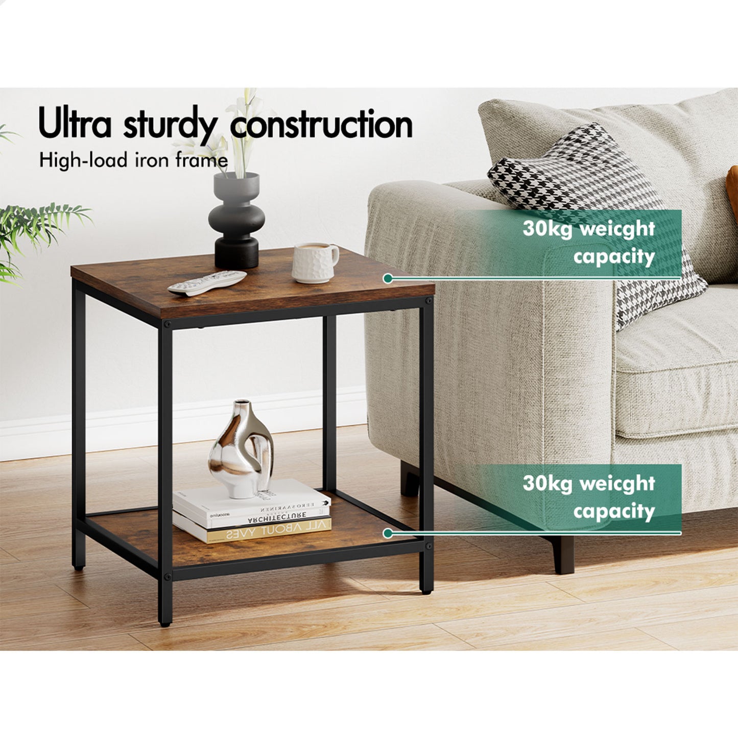 ALFORDSON Side Table Coffee Table Sofa End 2-Tier Industrial Storage Shelf