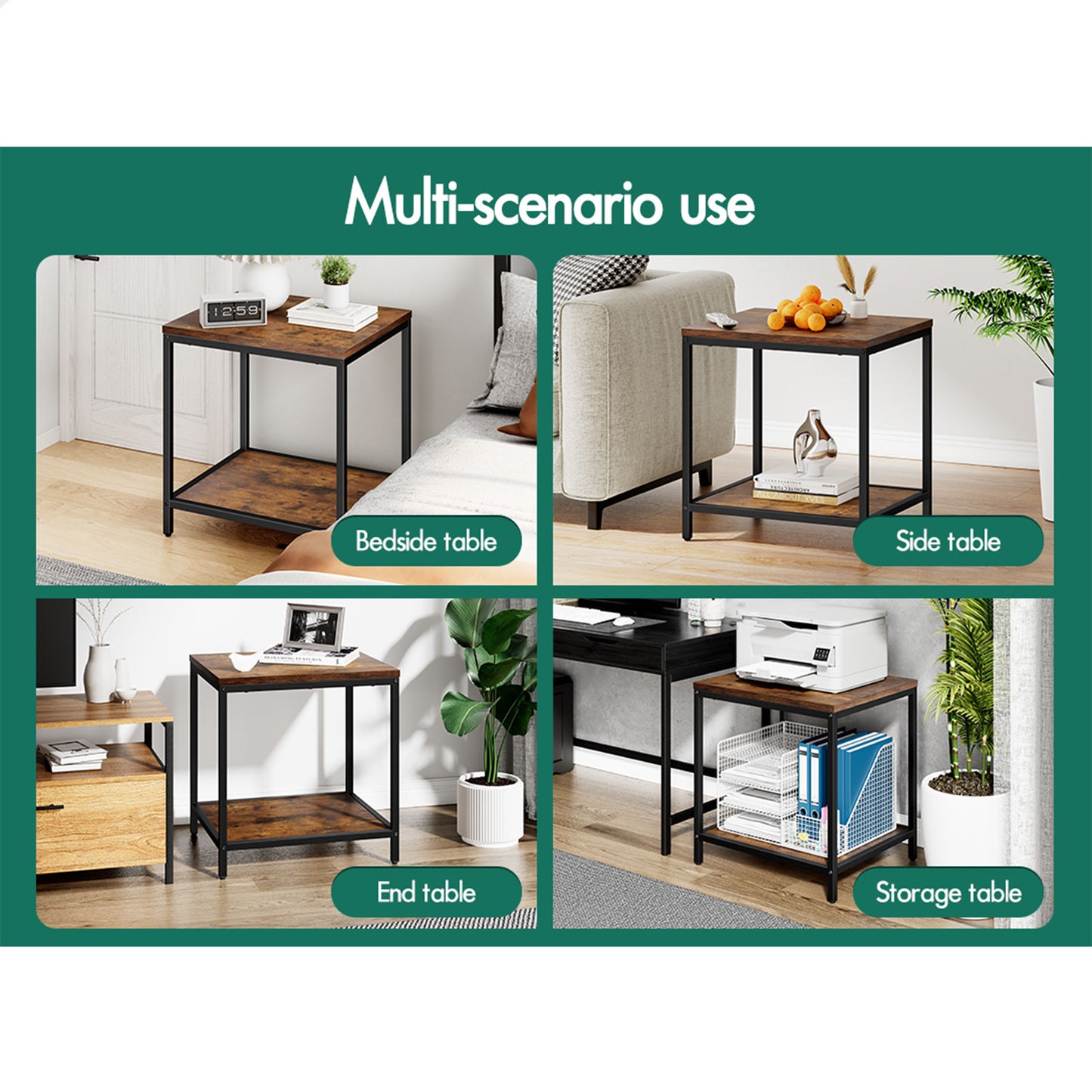 ALFORDSON Side Table Coffee Table Sofa End 2-Tier Industrial Storage Shelf
