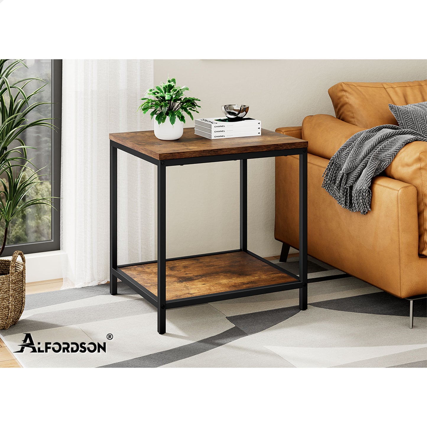 ALFORDSON Side Table Coffee Table Sofa End 2-Tier Industrial Storage Shelf