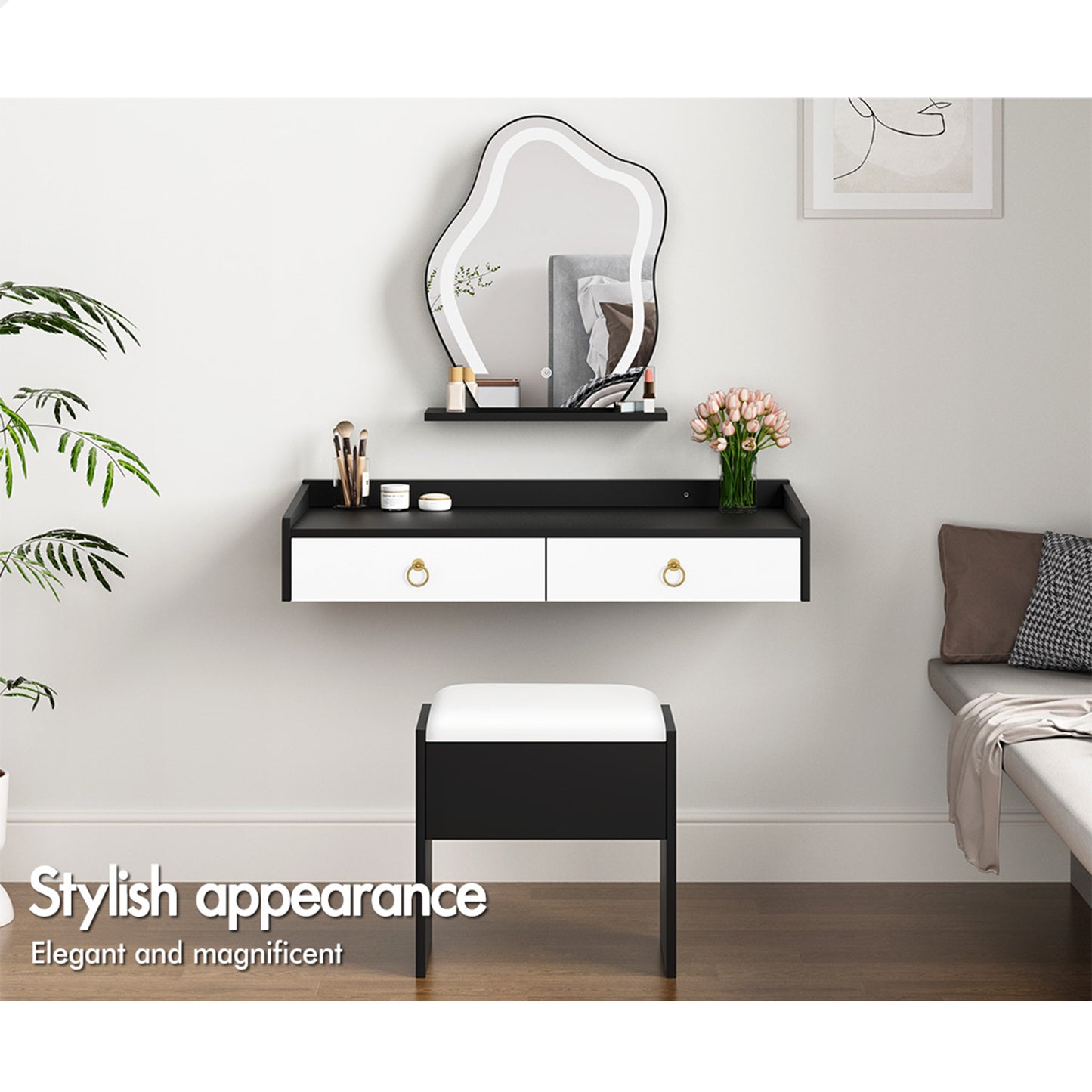 ALFORDSON Dressing Table Stool Floating Makeup Mirror Vanity Desk LED White