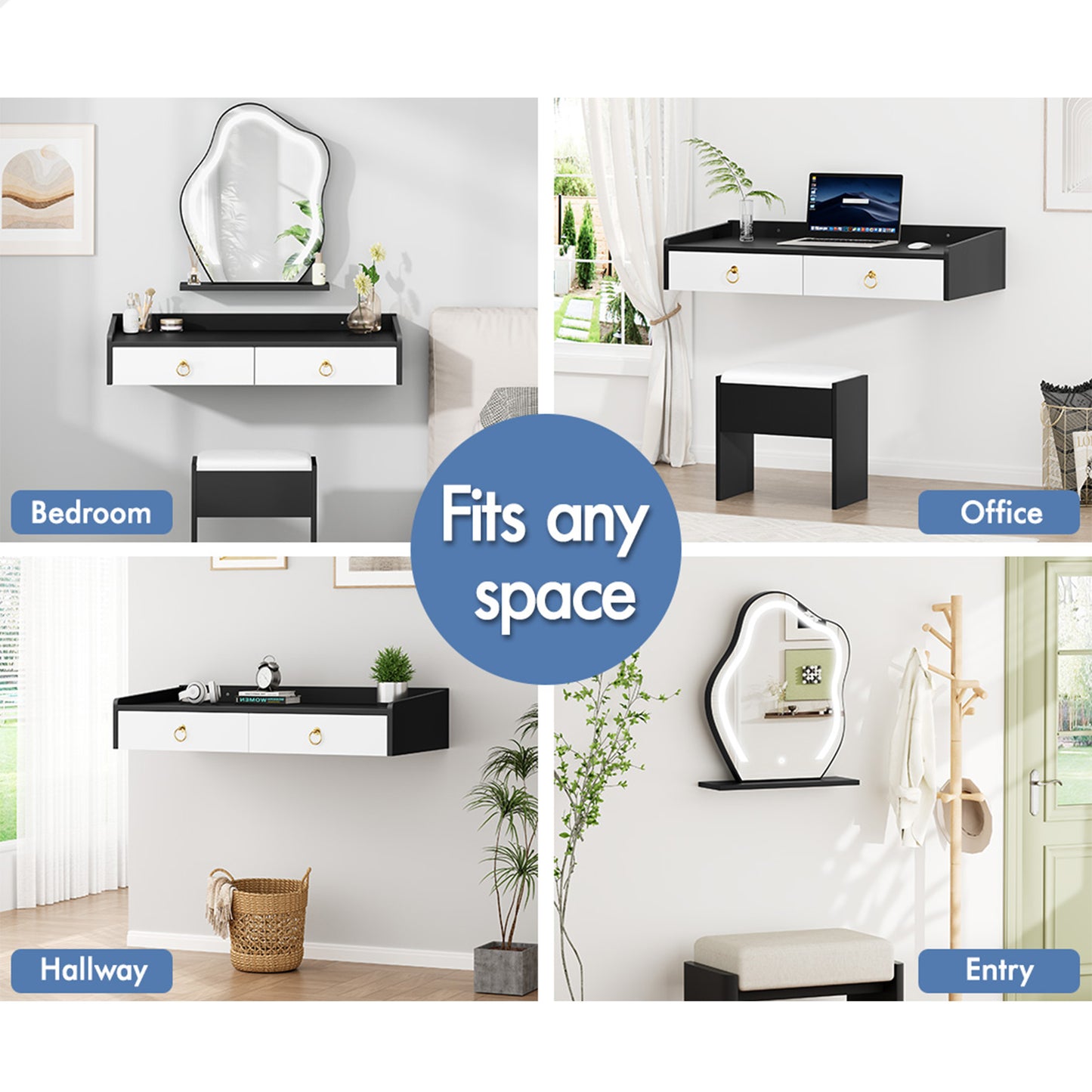 ALFORDSON Dressing Table Stool Floating Makeup Mirror Vanity Desk LED White