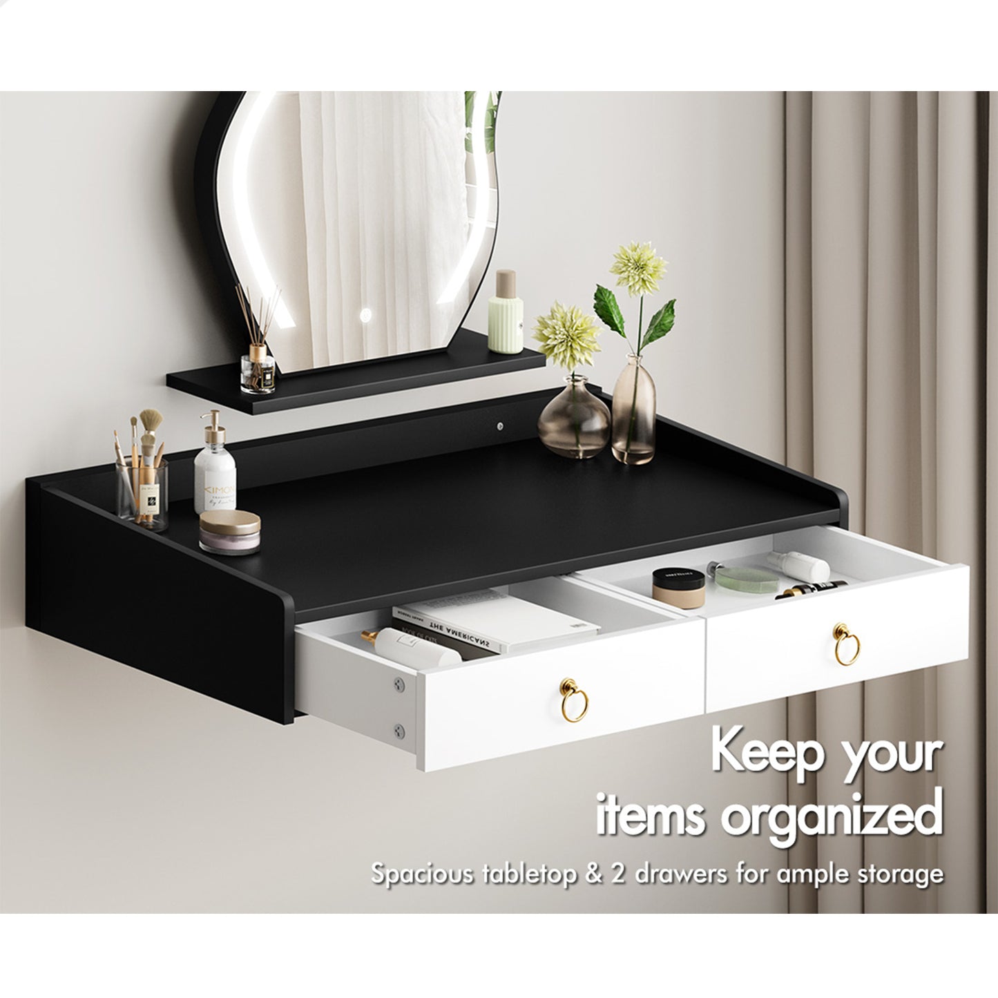 ALFORDSON Dressing Table Stool Floating Makeup Mirror Vanity Desk LED White
