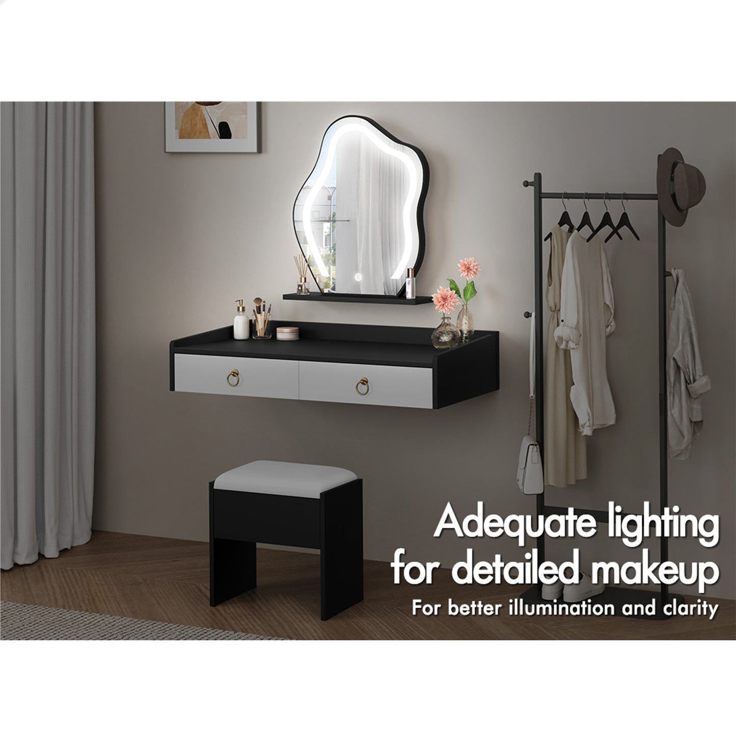 ALFORDSON Dressing Table Stool Floating Makeup Mirror Vanity Desk LED White