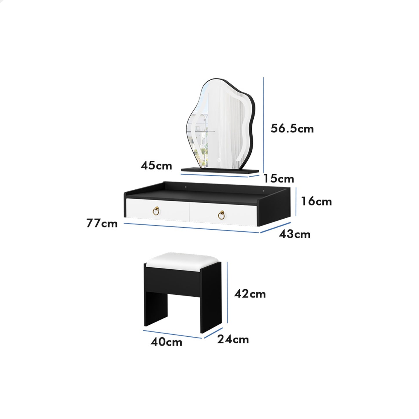 ALFORDSON Dressing Table Stool Floating Makeup Mirror Vanity Desk LED White