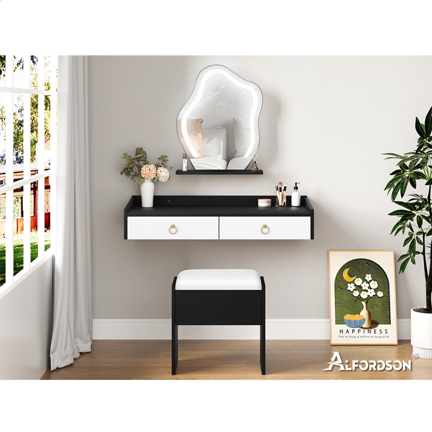 ALFORDSON Dressing Table Stool Floating Makeup Mirror Vanity Desk LED White