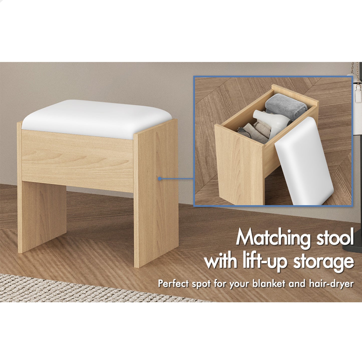 ALFORDSON Dressing Table Stool Set Floating Makeup Mirror LED Vanity Desk Oak