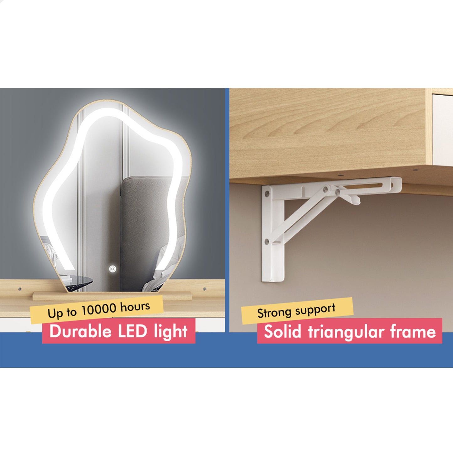 ALFORDSON Dressing Table Stool Set Floating Makeup Mirror LED Vanity Desk Oak