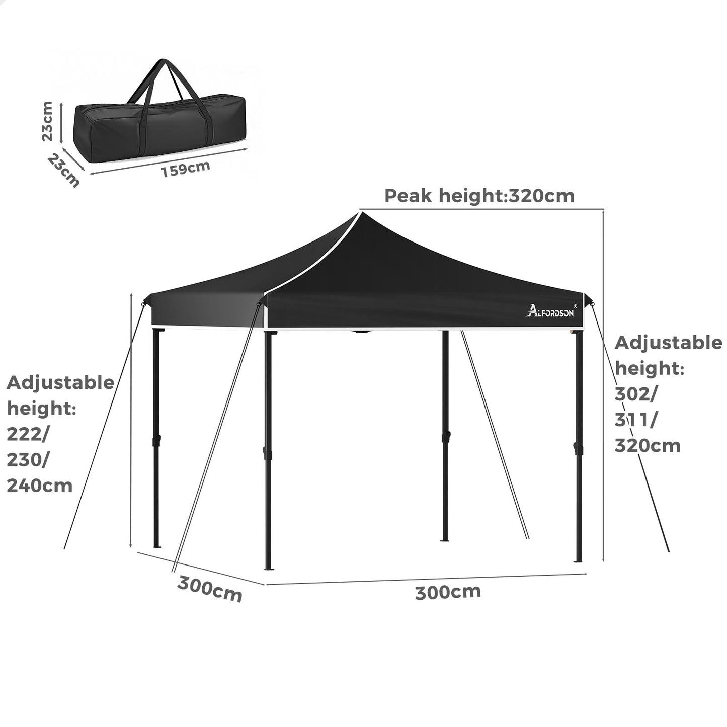 ALFORDSON Gazebo 3x3 Pop Up Marquee Black
