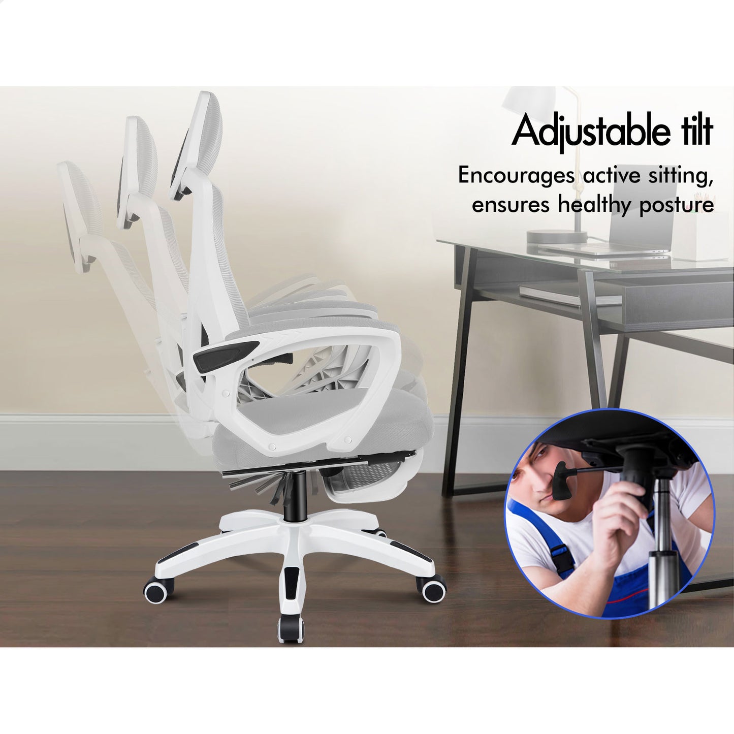 ALFORDSON Mesh Office Chair Gaming Executive Computer Recliner Study Work Seat White and Grey