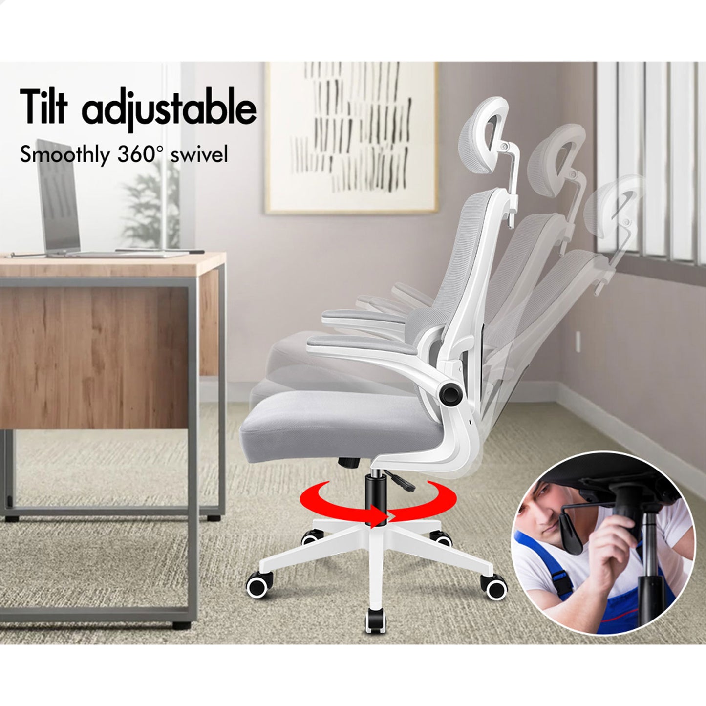 ALFORDSON Mesh Office Chair Executive Computer Tilt Fabric Seat Racing Work Grey & White