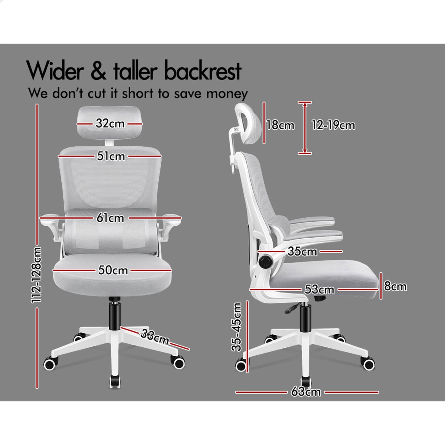 ALFORDSON Mesh Office Chair Executive Computer Tilt Fabric Seat Racing Work Grey & White
