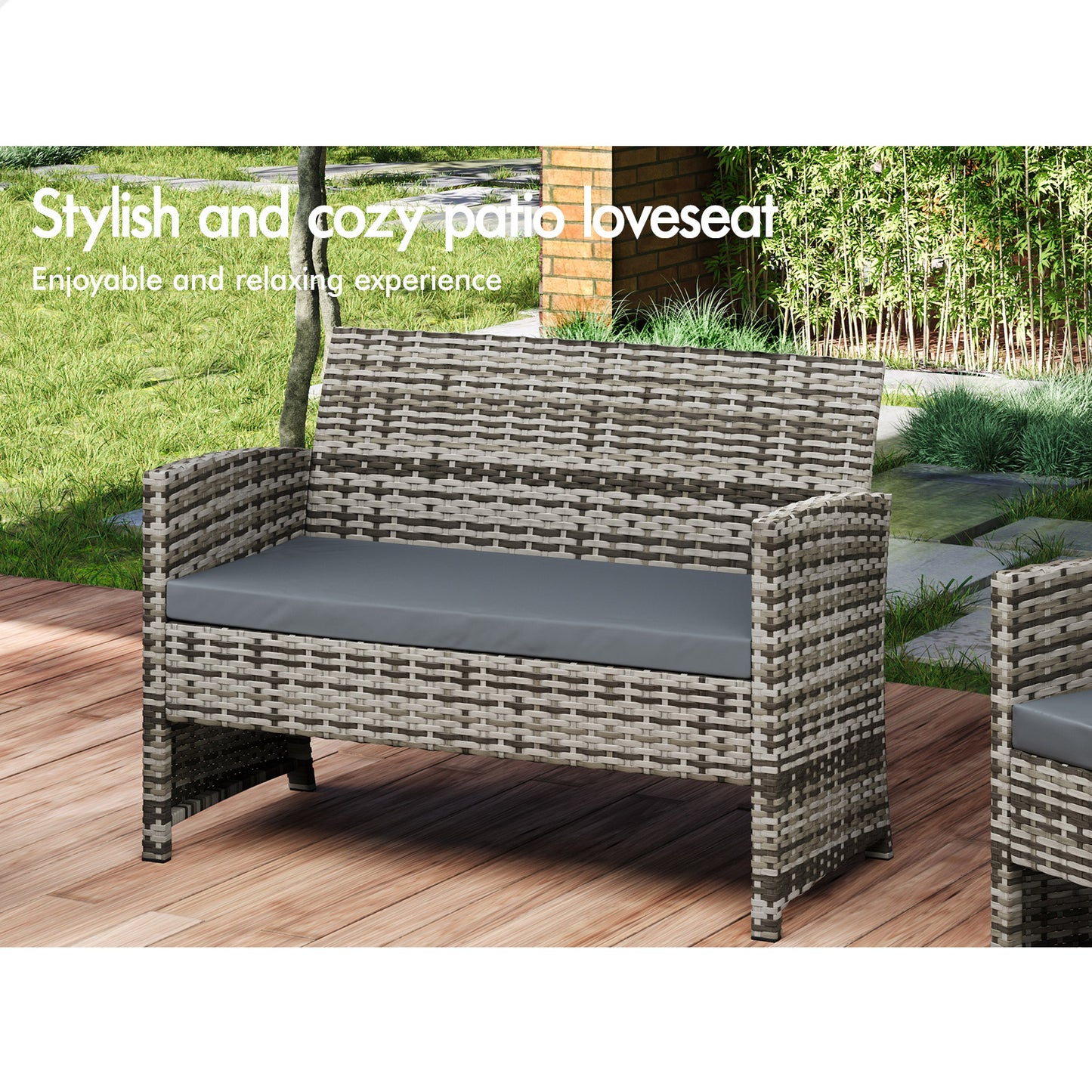 ALFORDSON Outdoor Furniture 4PCS Garden Patio Chairs Table Set Wicker Mixed Grey