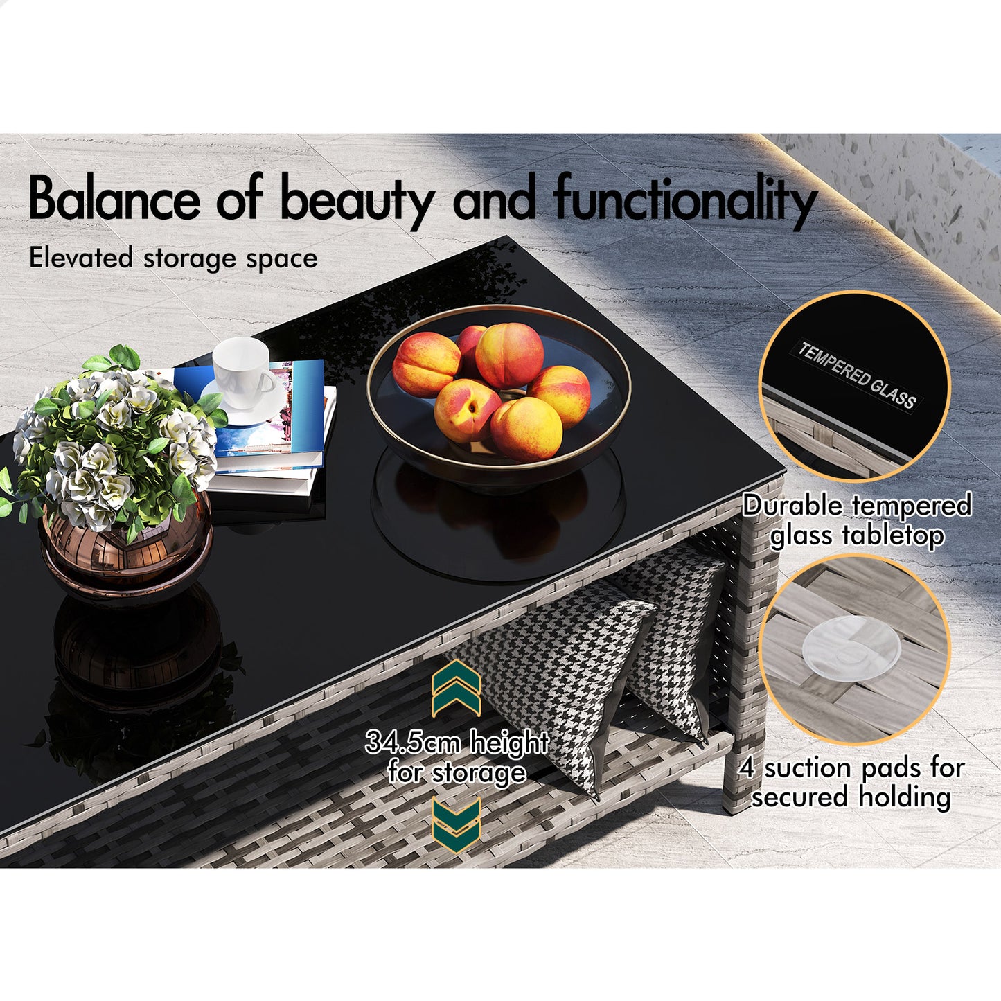 ALFORDSON Outdoor Furniture 4PCS Garden Patio Chairs Table Set Wicker Mixed Grey