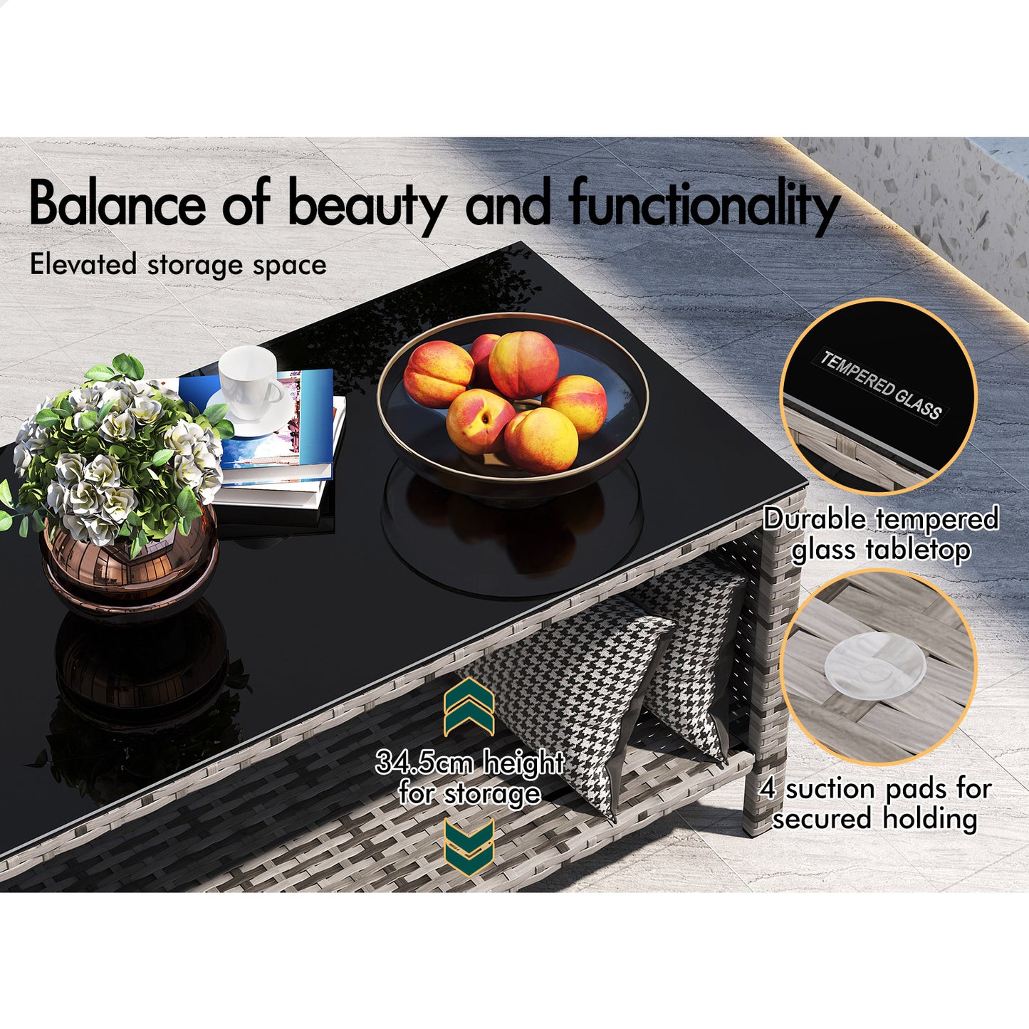 ALFORDSON Outdoor Furniture 4PCS Garden Patio Chairs Table Set Wicker Mixed Grey
