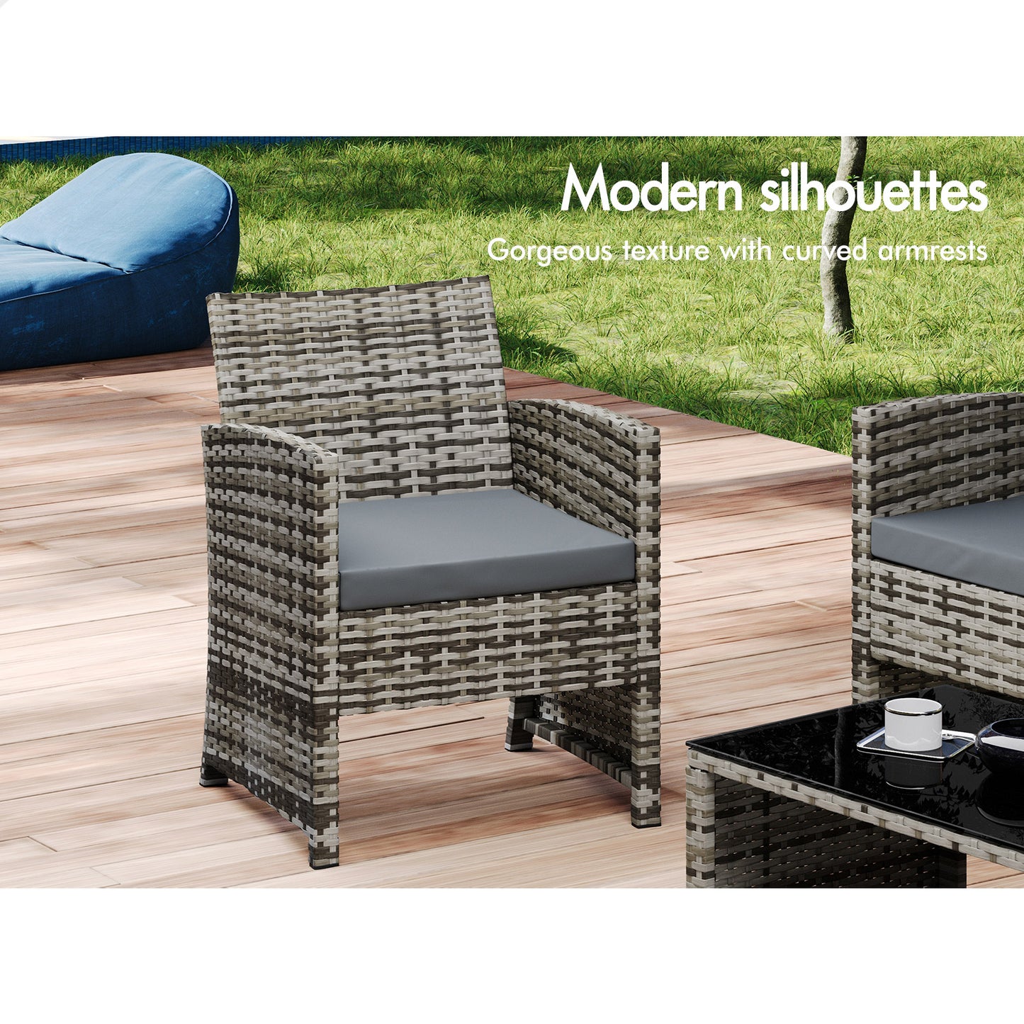 ALFORDSON Outdoor Furniture 4PCS Garden Patio Chairs Table Set Wicker Mixed Grey