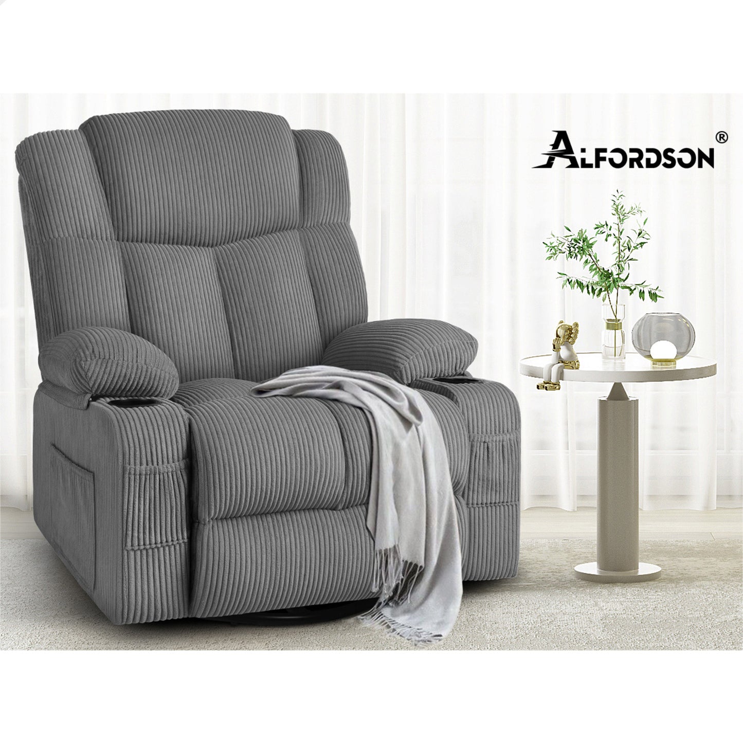 ALFORDSON Recliner Chair 360 Swivel Rocking Heated Massage Armchair Lounge Sofa