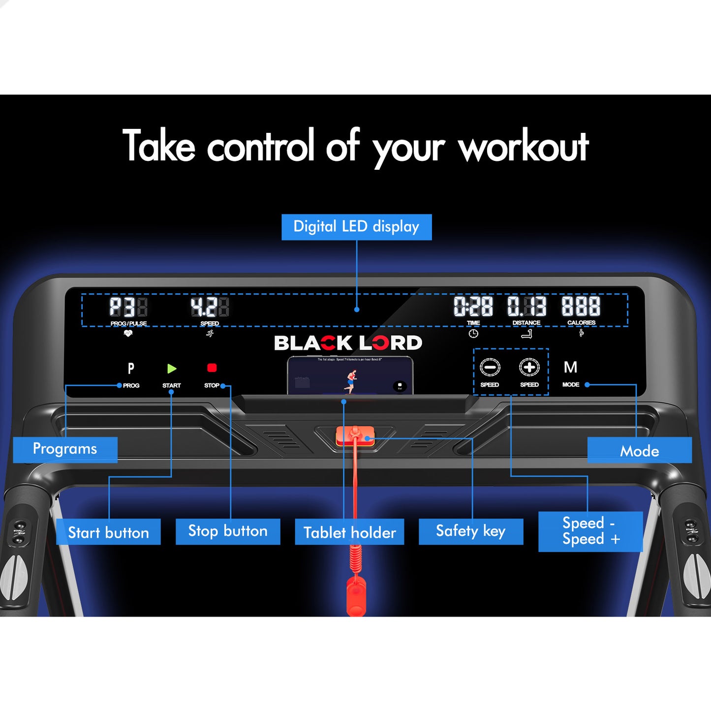 BLACK LORD Treadmill Electric Exercise Foldable Running Machine Home Gym Fitness