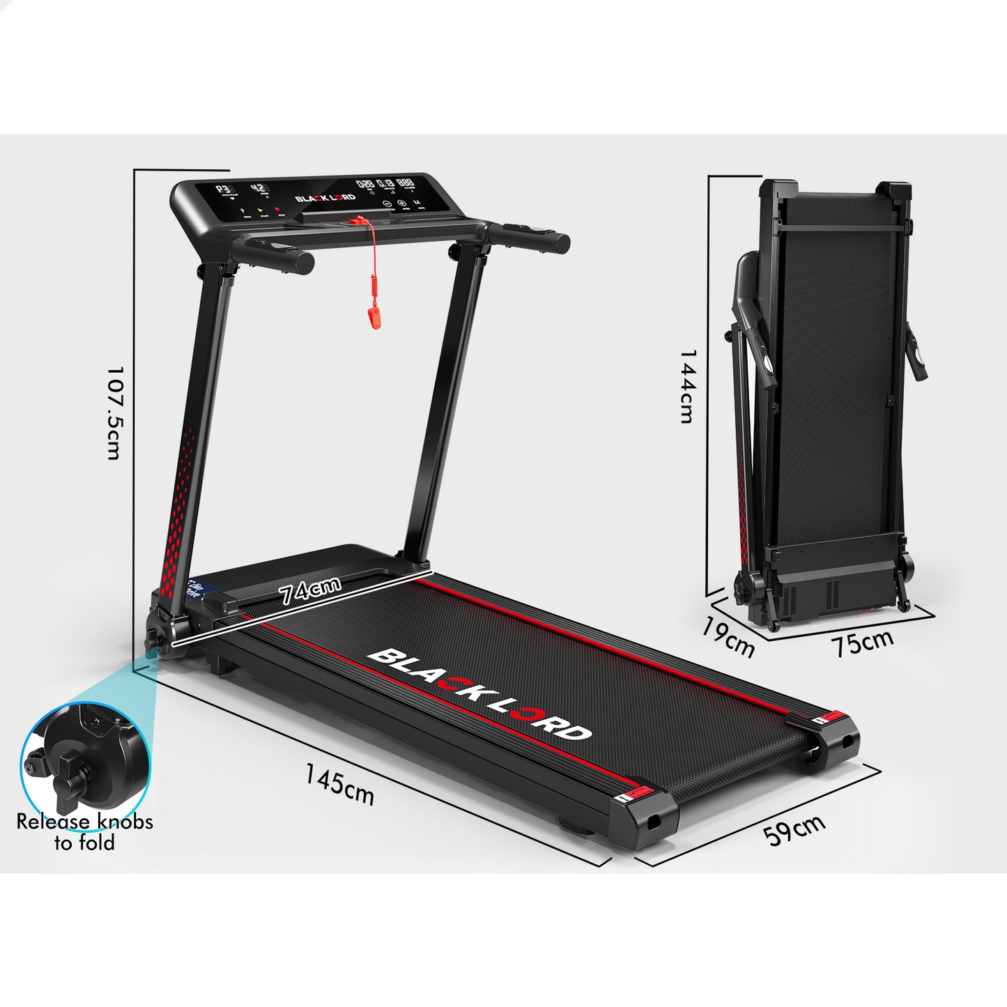 BLACK LORD Treadmill Electric Exercise Foldable Running Machine Home Gym Fitness