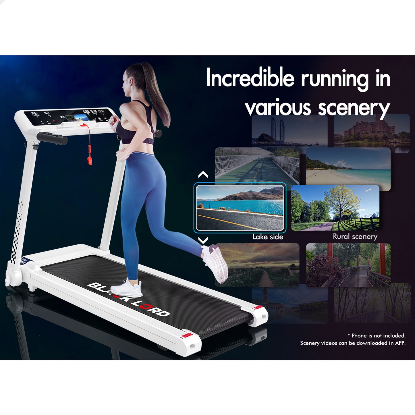 BLACK LORD Treadmill Electric Exercise Running Machine Foldable Home Gym Fitness White