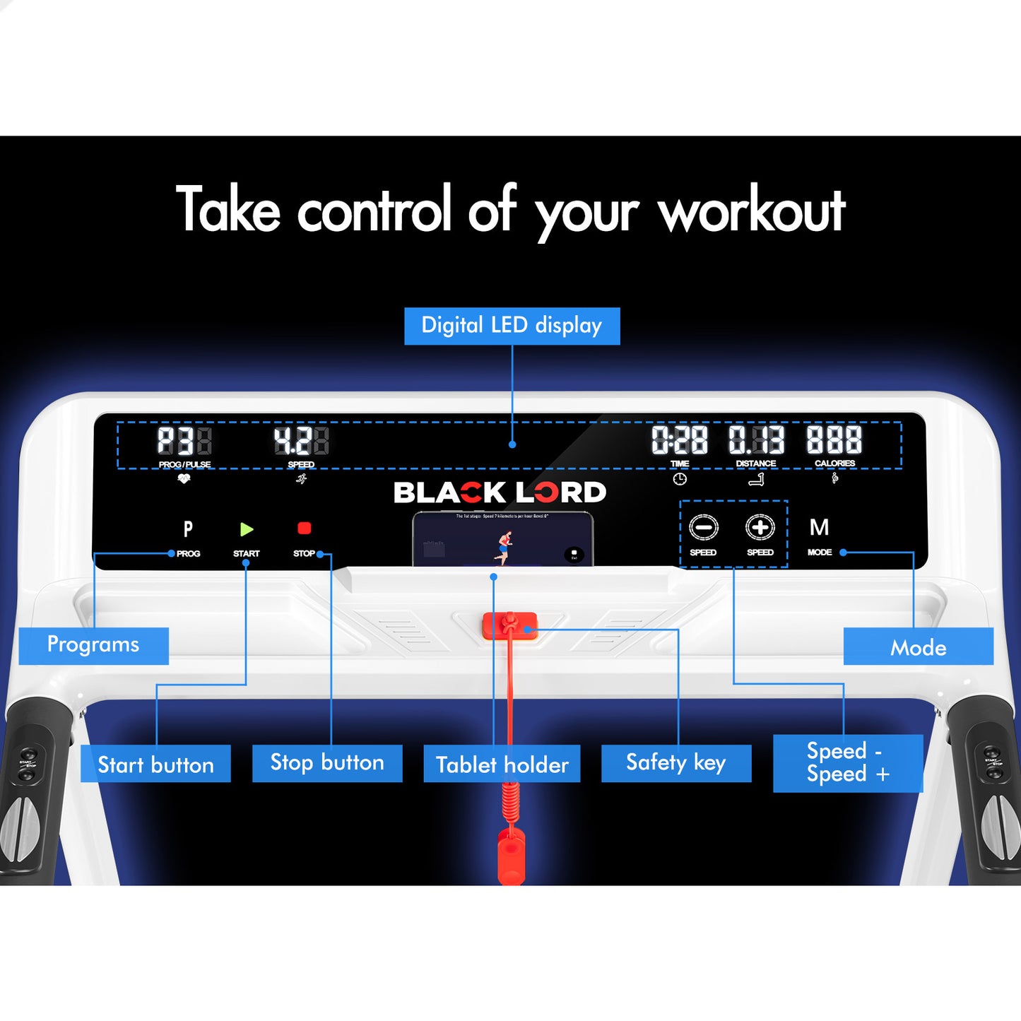 BLACK LORD Treadmill Electric Exercise Running Machine Foldable Home Gym Fitness White