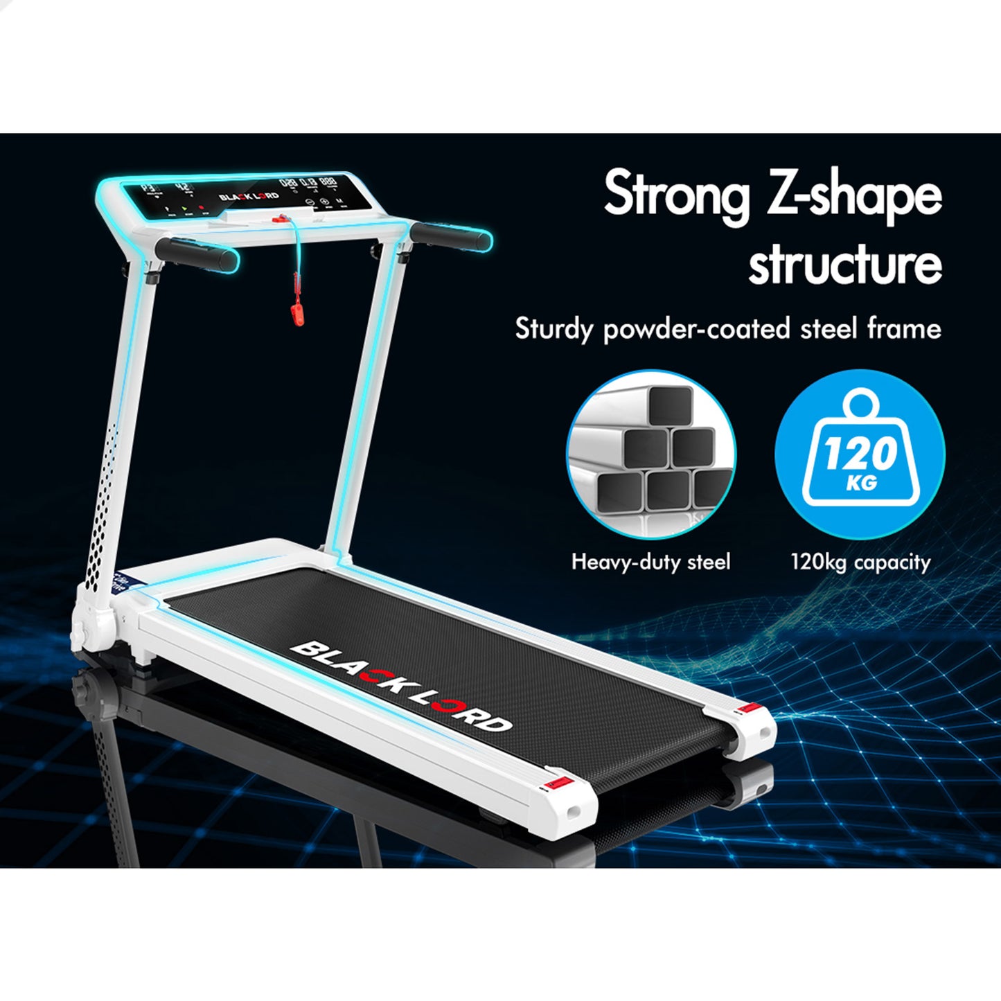 BLACK LORD Treadmill Electric Exercise Running Machine Foldable Home Gym Fitness White